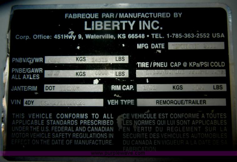 image for item D4544 2001 Travalong gooseneck trailer