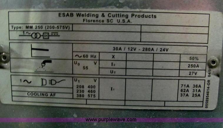 image for item E2729 Esab MigMaster 250 welder