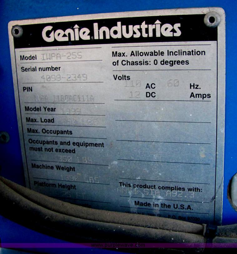 image for item E2793 1999 Genie IWP-255 aerial work platform