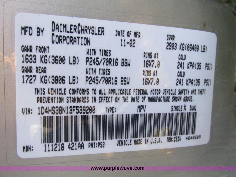 image for item F4125 2003 Dodge Durango SUV