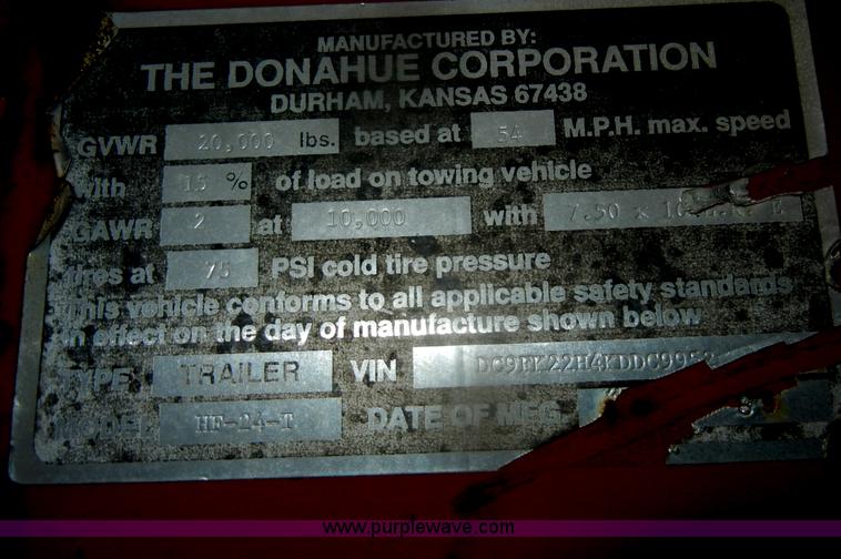 image for item D4553 1990 Donahue HF24T gooseneck tandem axle trailer