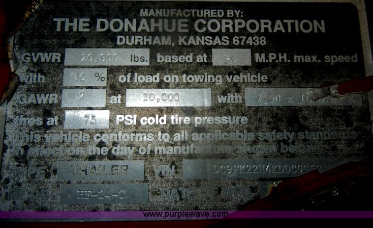 image for item D4553 1990 Donahue HF24T gooseneck tandem axle trailer