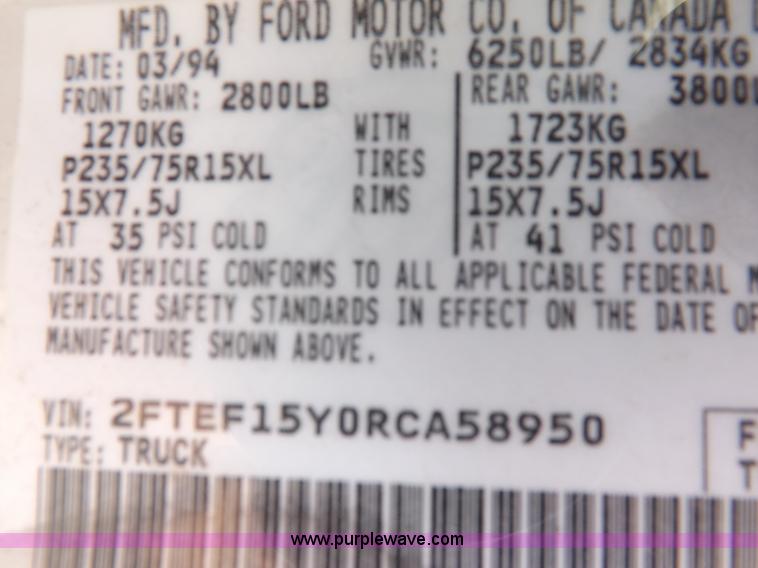 image for item F6355 1994 Ford F150 XL pickup truck