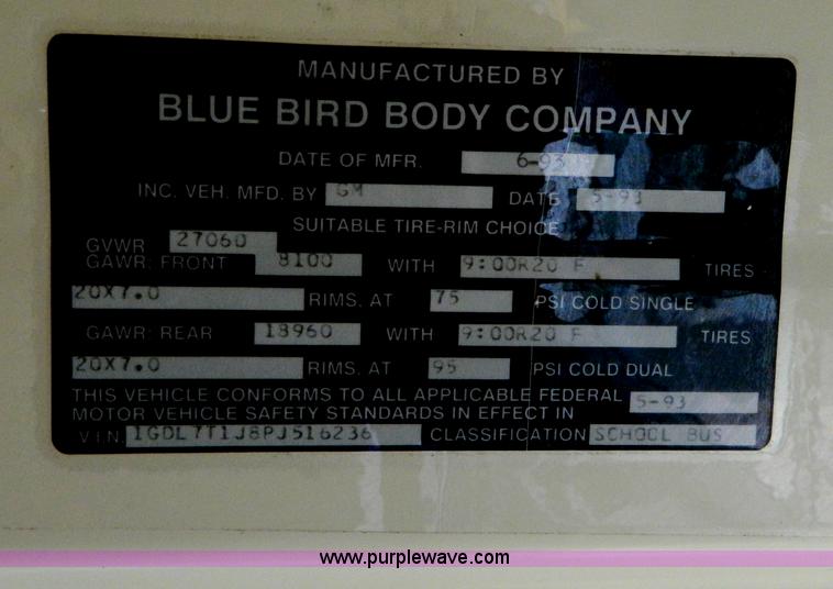 image for item G7657 1993 GMC Blue Bird 42 passenger school bus