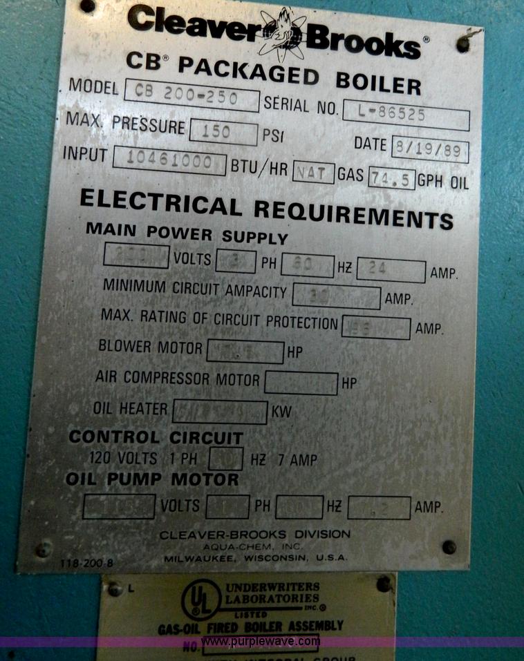 image for item Y9224 Cleaver/Brooks boiler unit