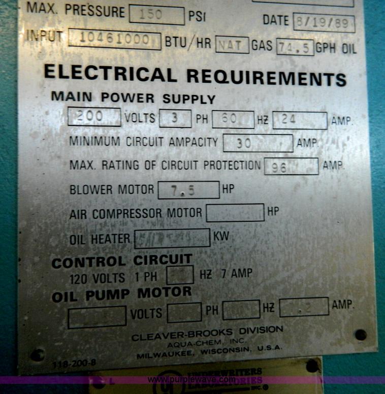 image for item Y9224 Cleaver/Brooks boiler unit