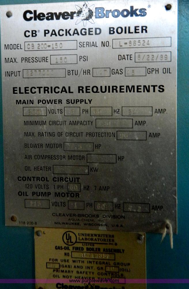 image for item Y9225 Cleaver/Brooks boiler unit