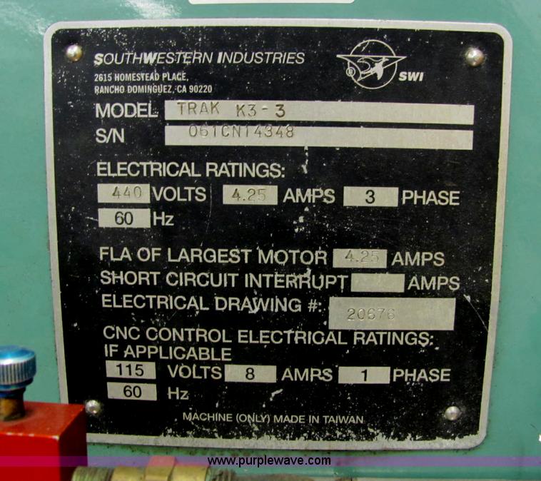 image for item E2769 Southwestern Industries Trak K3sx CNC knee mill