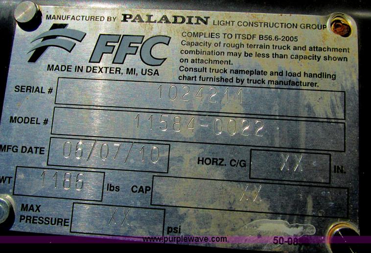 image for item F4154 2010 FFC skid steer snow plow attachment