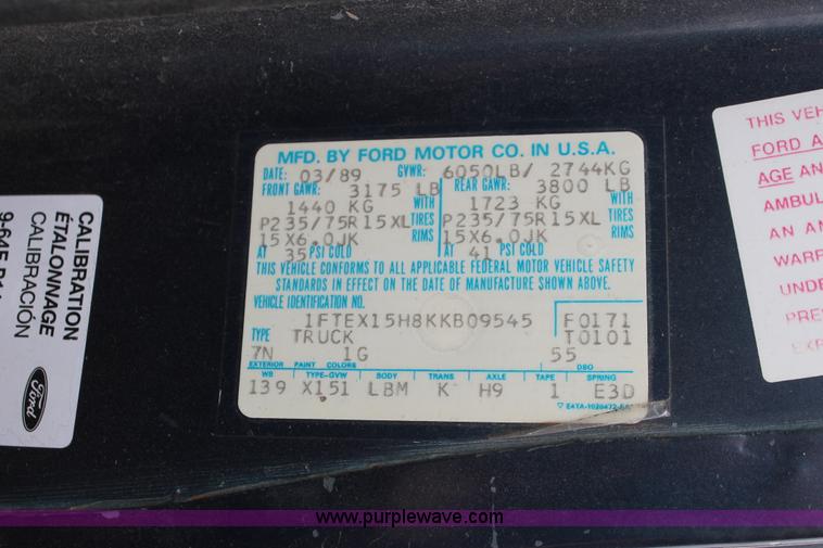 image for item O9377 1989 Ford F150 SuperCab pickup truck