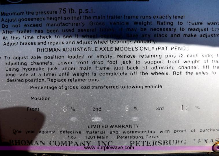 image for item F6361 1978 Rhoman 500 bushel gooseneck grain trailer