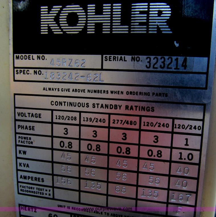 image for item E3602 Kohler 45RZ62 Fast Response II generator