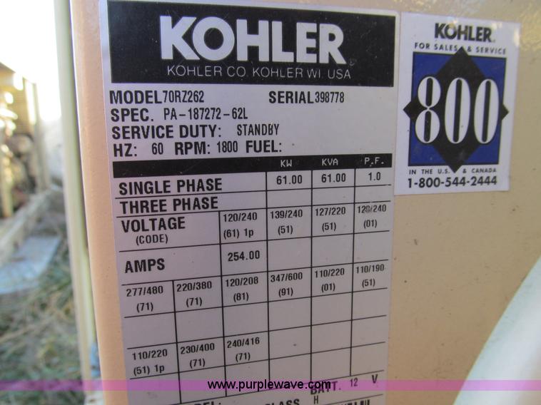 image for item E3604 Kohler 70RZ262 generator