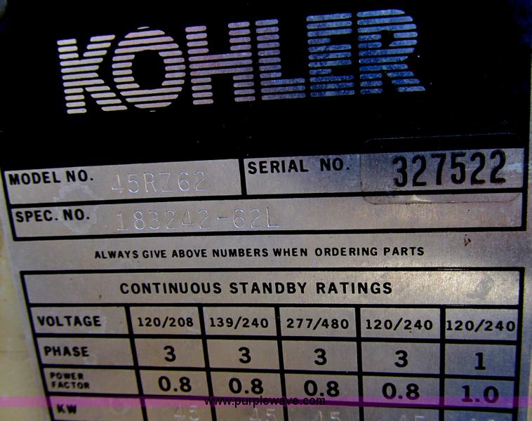 image for item E3607 Kohler 45RZ62 Fast Response II generator