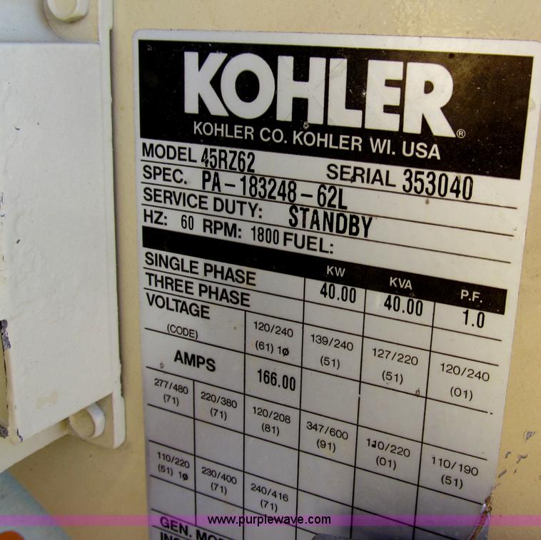 image for item E3612 Kohler 45RZ62 Fast Response II generator