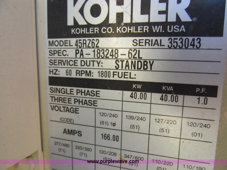 image for item E3613 Kohler 45RZ62 Fast Response II generator