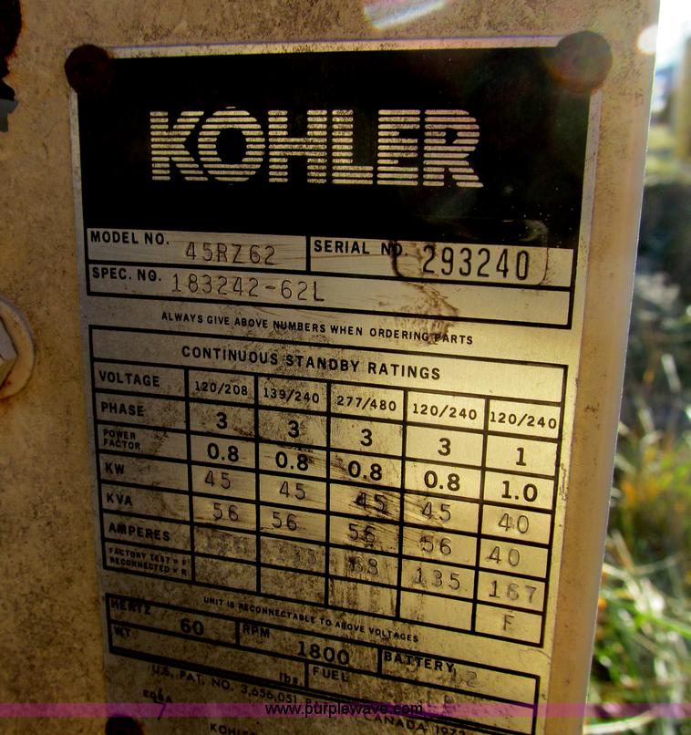image for item E3616 Kohler 45RZ62 Fast Response II generator