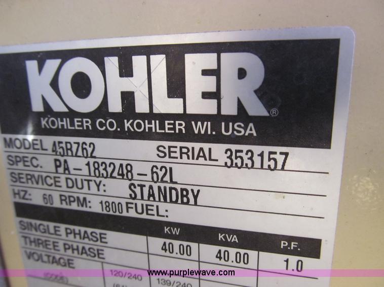 image for item E3618 Kohler 45RZ62 Fast Response II generator