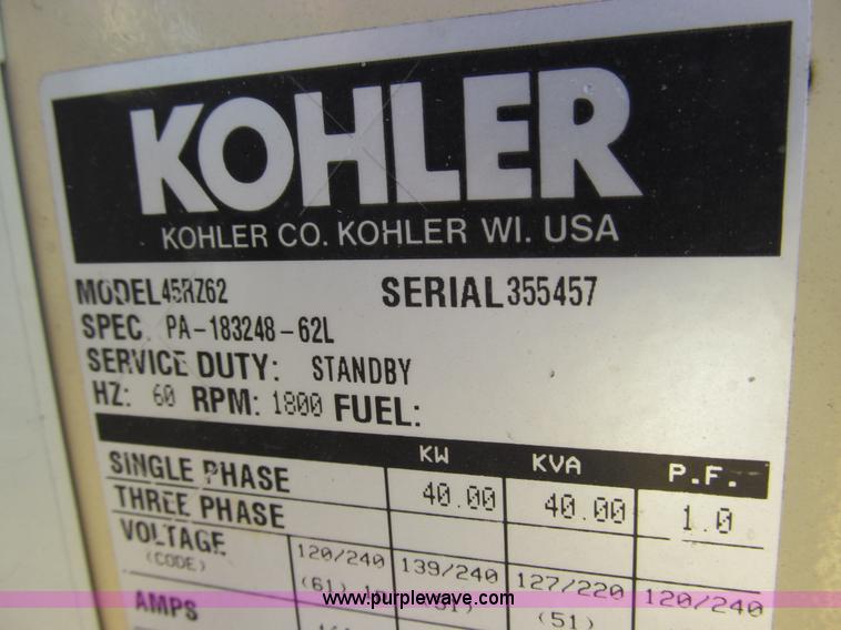 image for item E3619 Kohler 45RZ62 Fast Response II generator