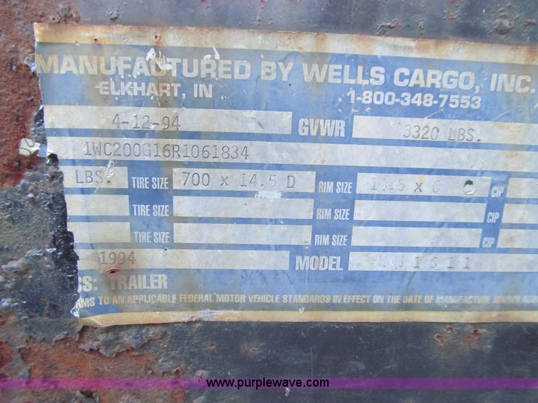 image for item E3635 1994 Wells cargo tool trailer