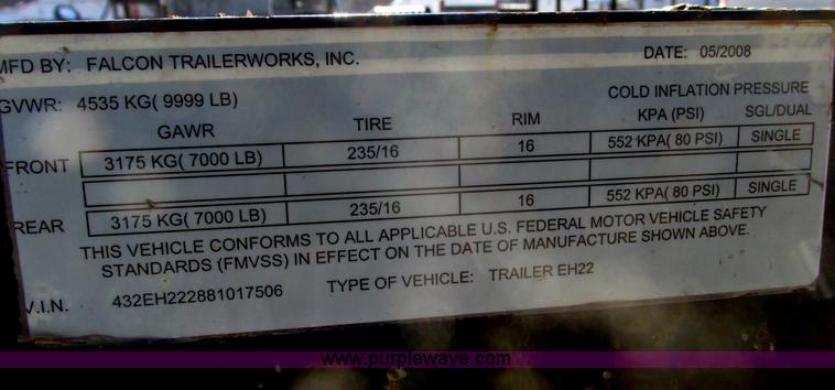 image for item F4180 2008 Falcon 22' equipment trailer