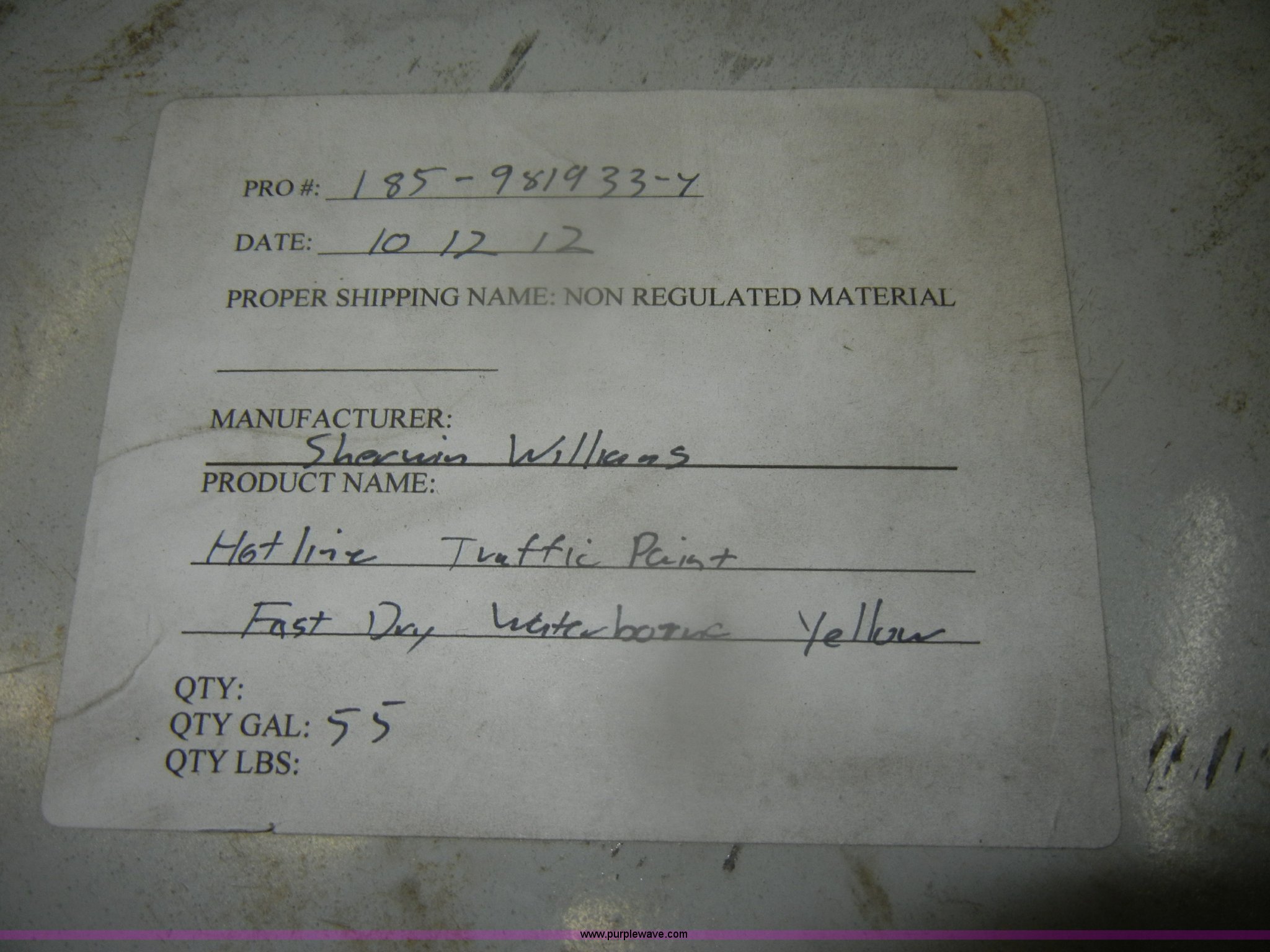 (2) 55 gallon drums of Sherwin Williams hotline traffic paint in Olathe, KS Item AB9881 sold