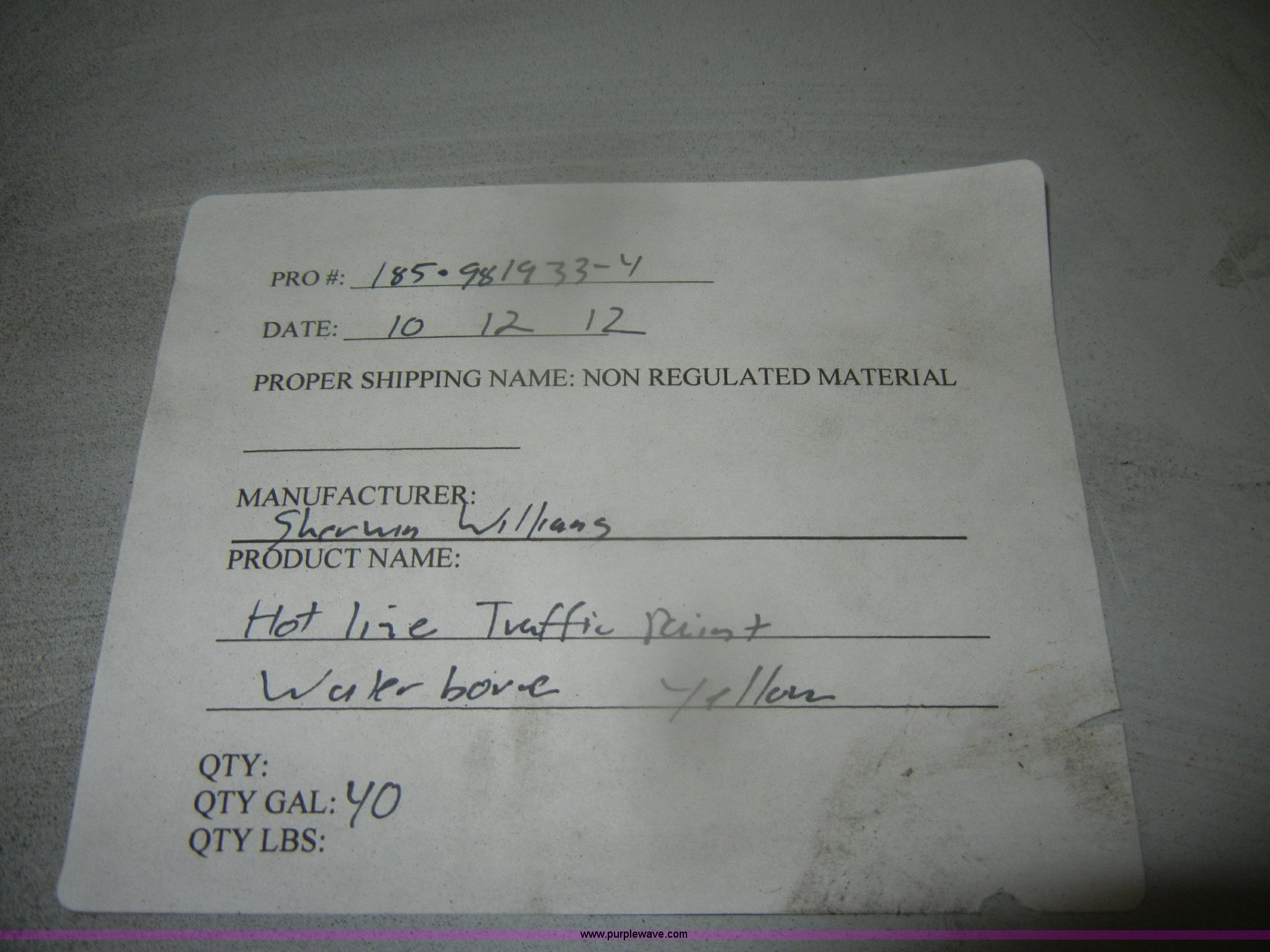 (3) drums of Sherwin Williams hotline traffic paint in Olathe, KS Item AB9882 sold Purple Wave