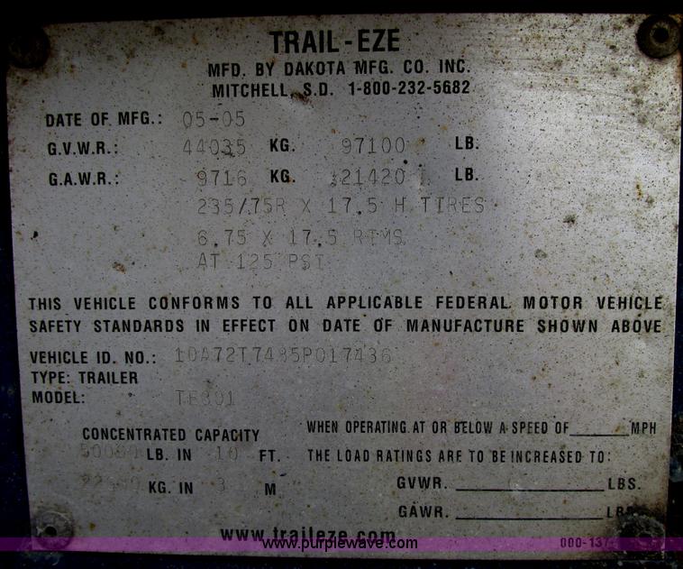 image for item E7026 2005 Trail-Eze TE801 trailer