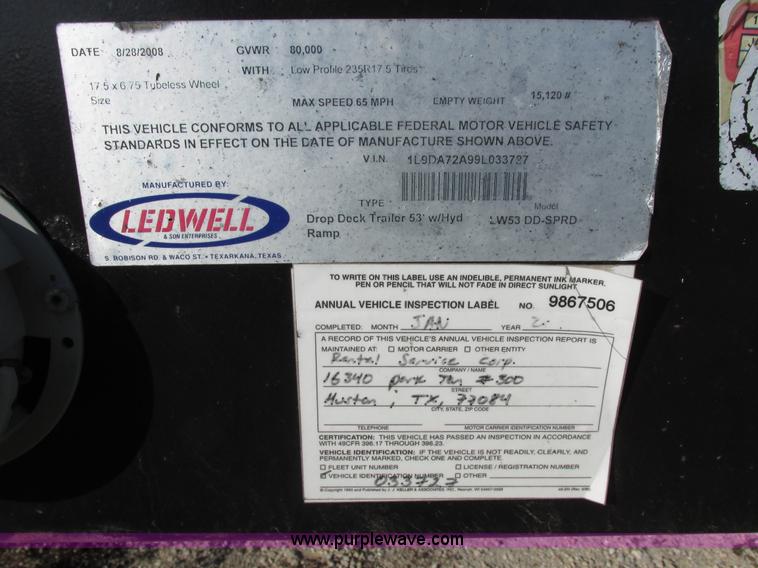 image for item E7028 2009 Ledwell LW53DD-SPRD 53' drop deck trailer