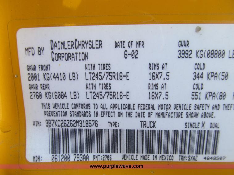 image for item E3624 2002 Dodge Ram 2500 pickup truck