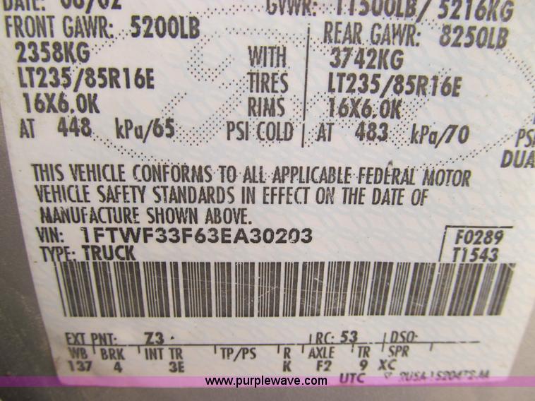 image for item E3636 2003 Ford F350 XLT Super Duty pickup truck