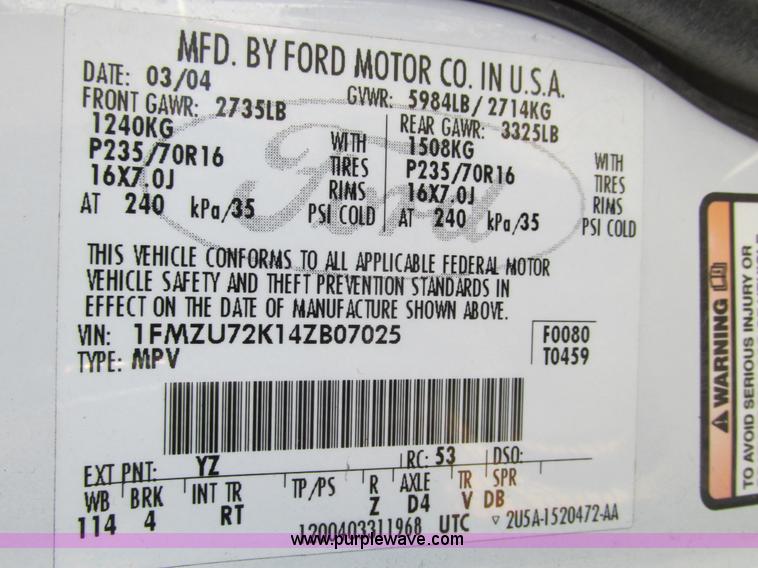 image for item F4150 2004 Ford Explorer XLS SUV