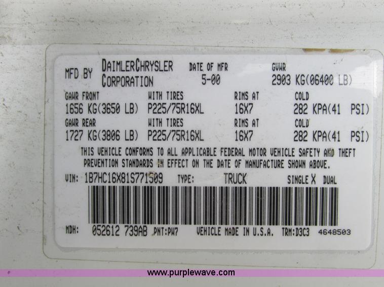 image for item F4184 2001 Dodge Ram 1500 pickup truck