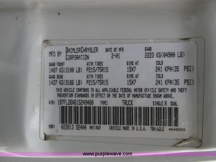 image for item F4191 2001 Dodge Dakota pickup truck