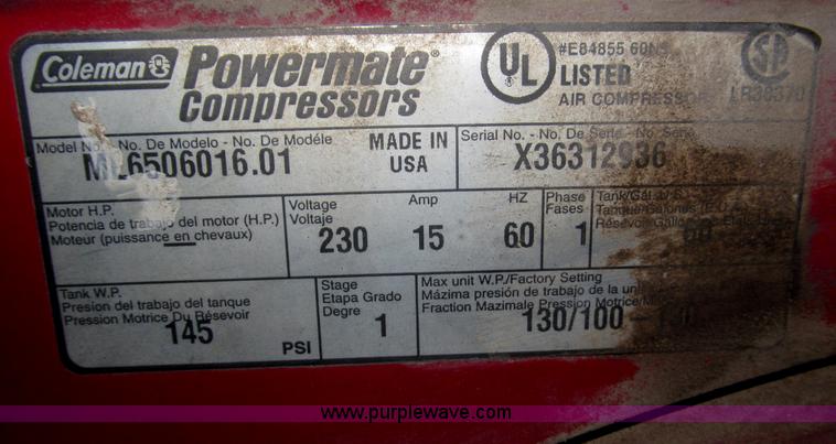 image for item B5312 Sanborn/Coleman Powermate Magna Force air compressor and piping