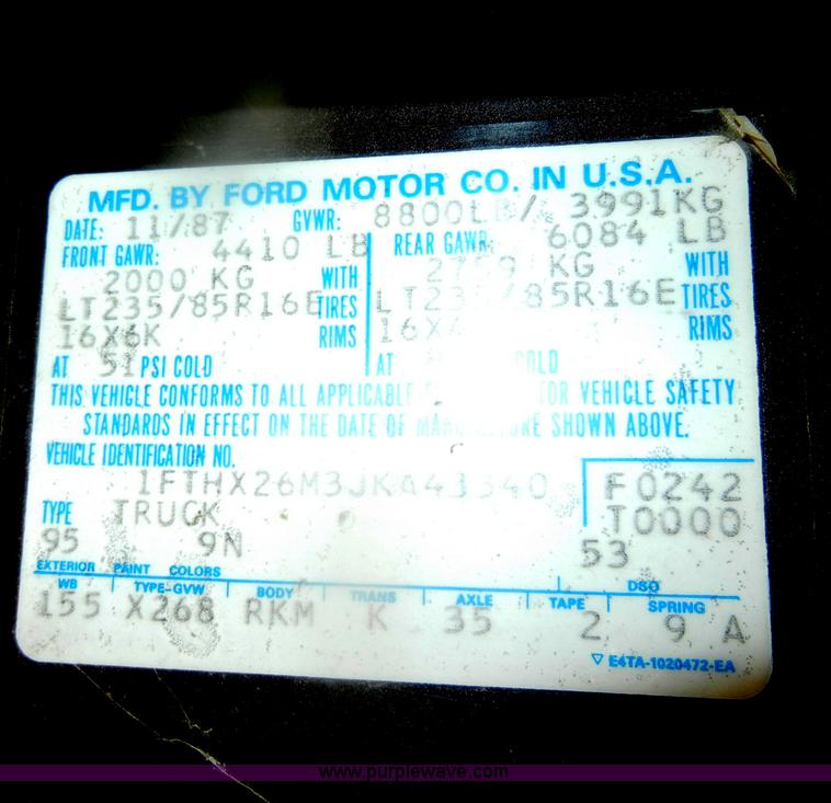 image for item D4580 1988 Ford F250 XLT Lariat SuperCab pickup truck