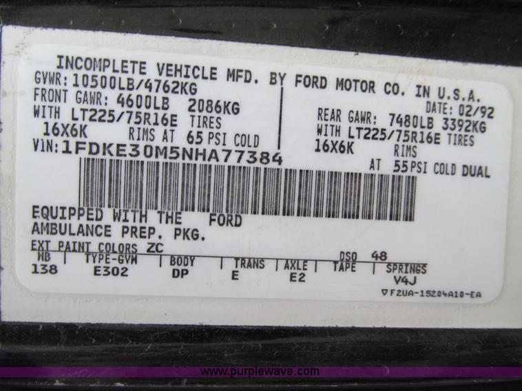 image for item D7045 1992 Ford Econoline E350 ambulance