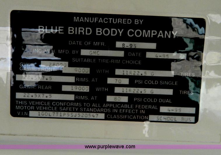 image for item G7603 1996 GMC Blue Bird school bus