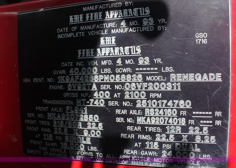 image for item C2922 1993 KME firetruck