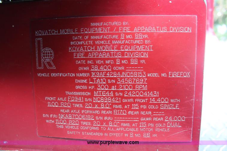image for item C2924 1988 KME firetruck