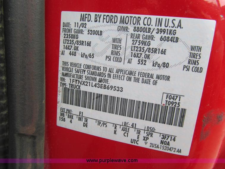 image for item D7125 2003 Ford F250 XLT Super Duty SuperCab pickup truck