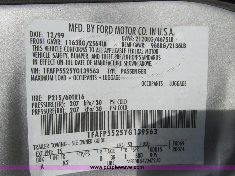 image for item F4173 2000 Ford Taurus SE SVG