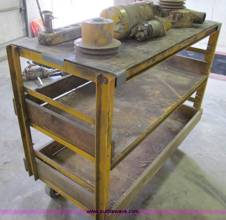 image for item O9143 Yellow work cart and assorted John Deere parts