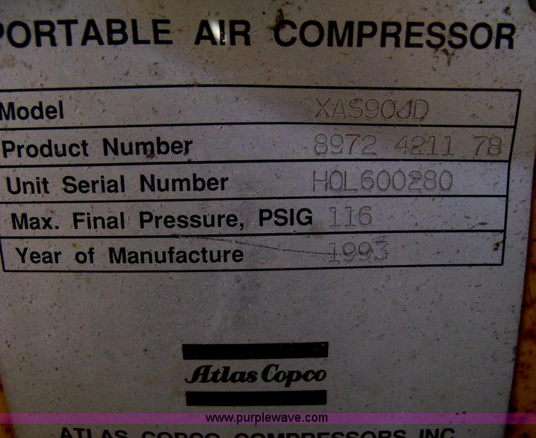 image for item B8492 1993 Atlas Copco XAS90 portable air compressor