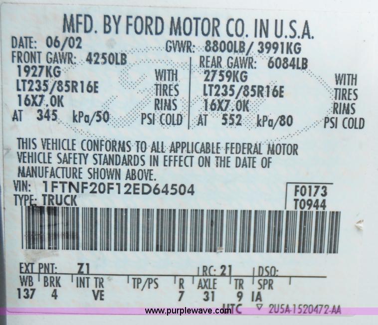 image for item B1512 2002 Ford F250 Super Duty pickup truck