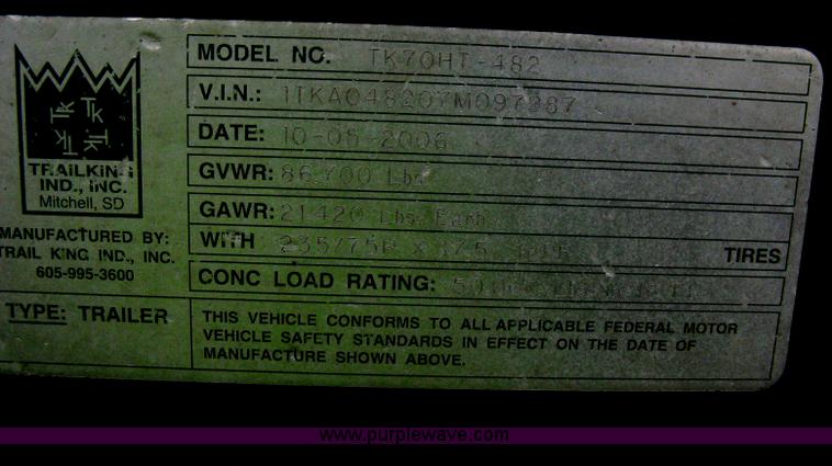 image for item E3002 2007 Trail King TK70HT Advantage Series hydraulic dovetail equipment trailer