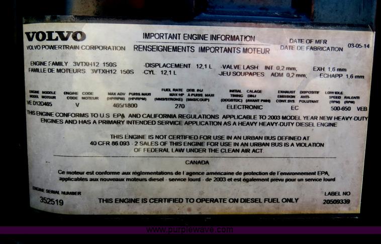 image for item B4564 2004 Volvo VNL semi truck