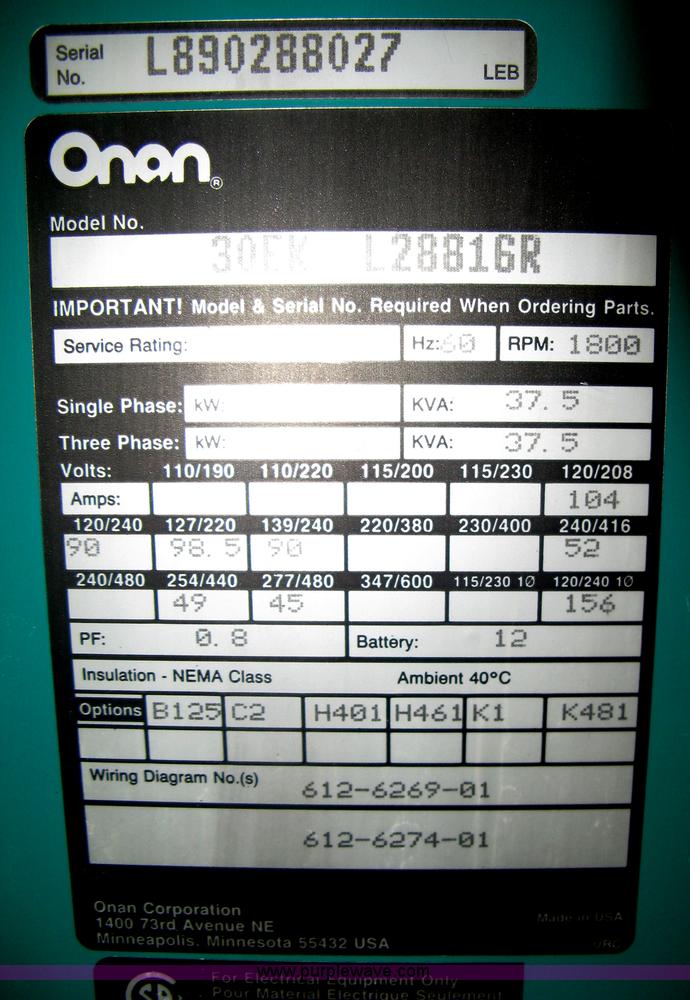 image for item B8419 Onan 30 EK generator
