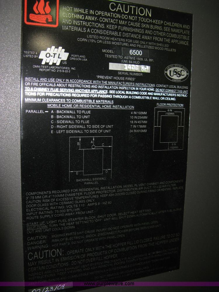 image for item M9201 2008 American Harvest 6500 pellet furnace