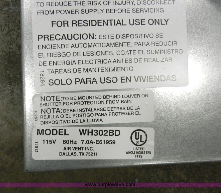 image for item W9513 30" whole house fan with shutter